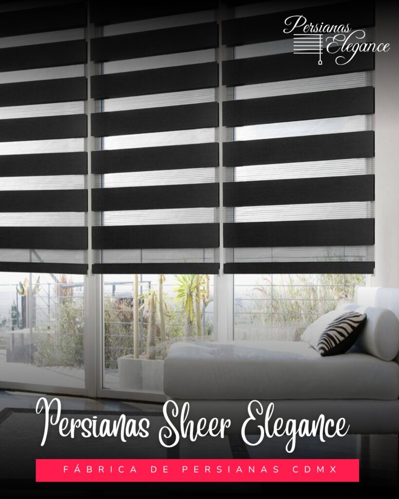Persianas Sheer Elegance negras, modernas y sofisticadas para decorar y controlar la luz en tu hogar.